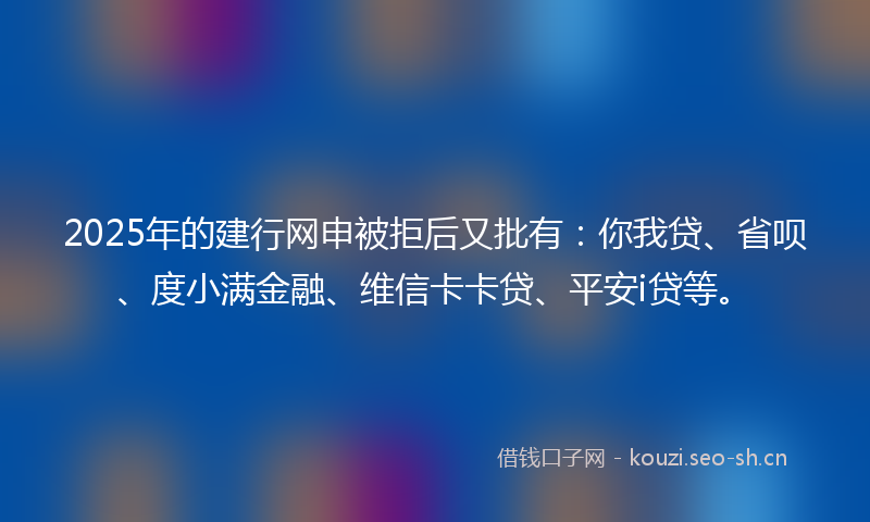 2025年的建行网申被拒后又批有：你我贷、省呗、度小满金融、维信卡卡贷、平安i贷等。