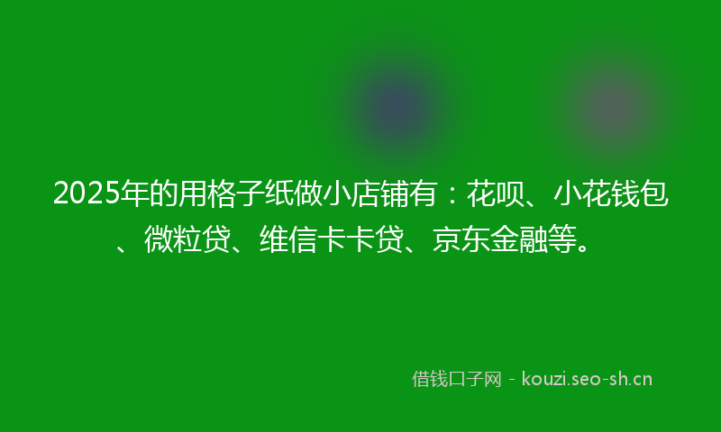 2025年的用格子纸做小店铺有：花呗、小花钱包、微粒贷、维信卡卡贷、京东金融等。