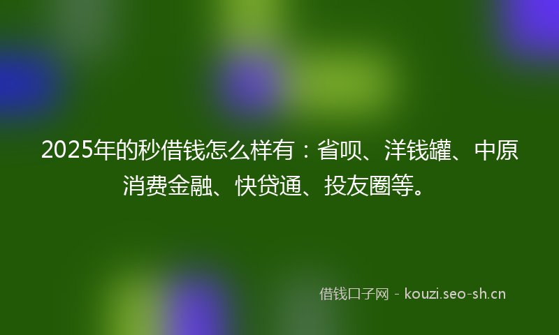 2025年的秒借钱怎么样有：省呗、洋钱罐、中原消费金融、快贷通、投友圈等。