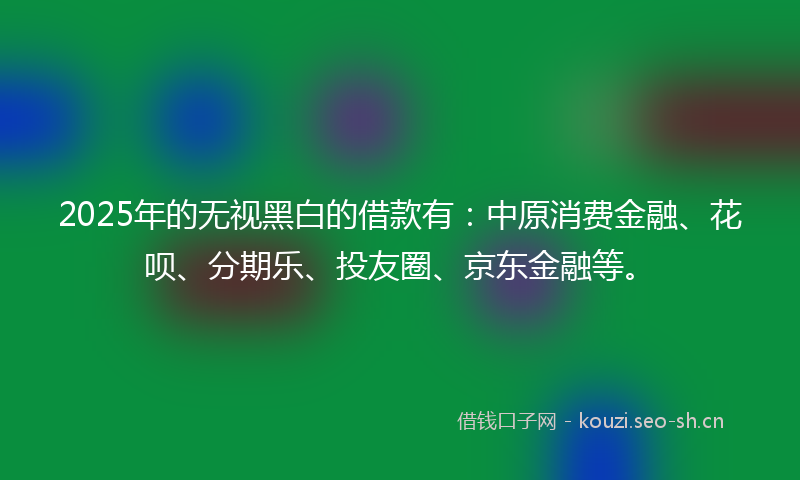 2025年的无视黑白的借款有：中原消费金融、花呗、分期乐、投友圈、京东金融等。