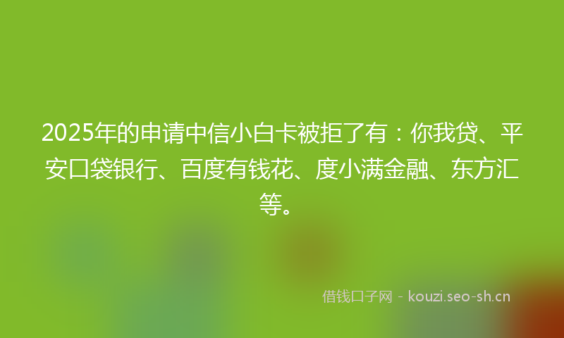 2025年的申请中信小白卡被拒了有：你我贷、平安口袋银行、百度有钱花、度小满金融、东方汇等。