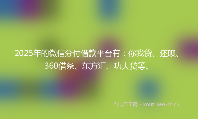 2025年的微信分付借款平台有：你我贷、还呗、360借条、东方汇、功夫贷等。