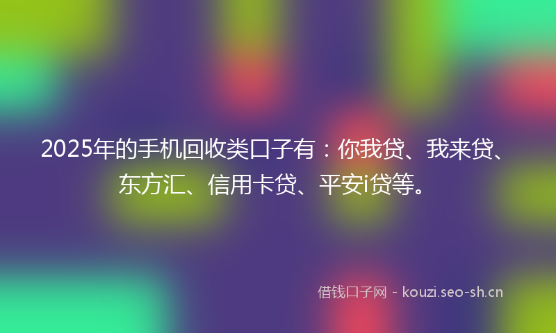 2025年的手机回收类口子有：你我贷、我来贷、东方汇、信用卡贷、平安i贷等。