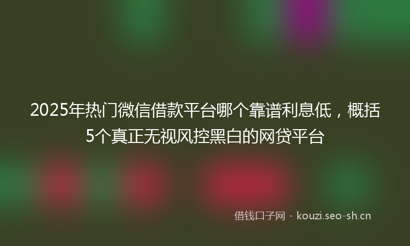 2025年热门微信借款平台哪个靠谱利息低，概括5个真正无视风控黑白的网贷平台