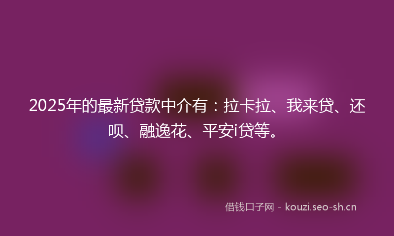 2025年的最新贷款中介有：拉卡拉、我来贷、还呗、融逸花、平安i贷等。