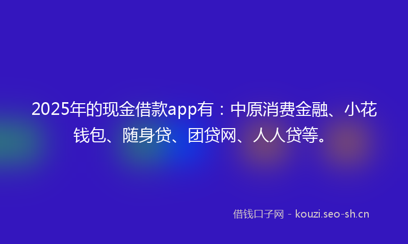 2025年的现金借款app有：中原消费金融、小花钱包、随身贷、团贷网、人人贷等。