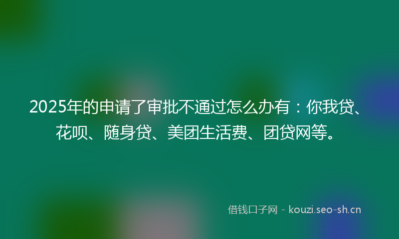 2025年的申请了审批不通过怎么办有：你我贷、花呗、随身贷、美团生活费、团贷网等。
