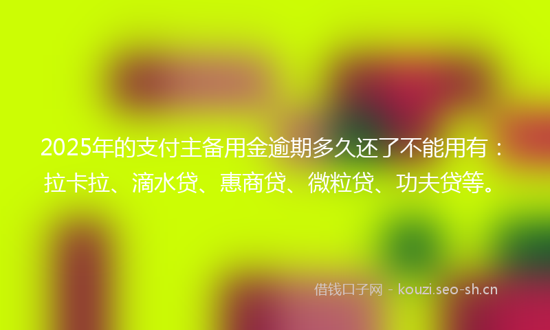 2025年的支付主备用金逾期多久还了不能用有：拉卡拉、滴水贷、惠商贷、微粒贷、功夫贷等。