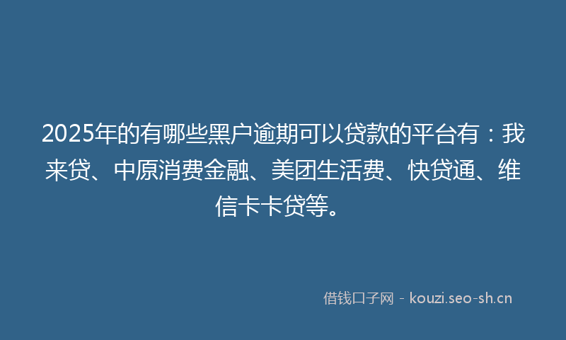 2025年的有哪些黑户逾期可以贷款的平台有：我来贷、中原消费金融、美团生活费、快贷通、维信卡卡贷等。