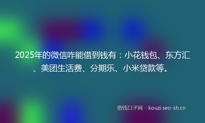2025年的微信咋能借到钱有：小花钱包、东方汇、美团生活费、分期乐、小米贷款等。