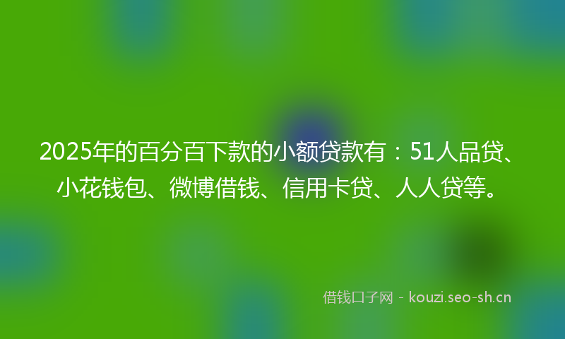 2025年的百分百下款的小额贷款有：51人品贷、小花钱包、微博借钱、信用卡贷、人人贷等。