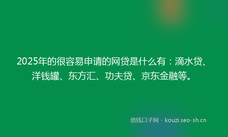 2025年的很容易申请的网贷是什么有：滴水贷、洋钱罐、东方汇、功夫贷、京东金融等。