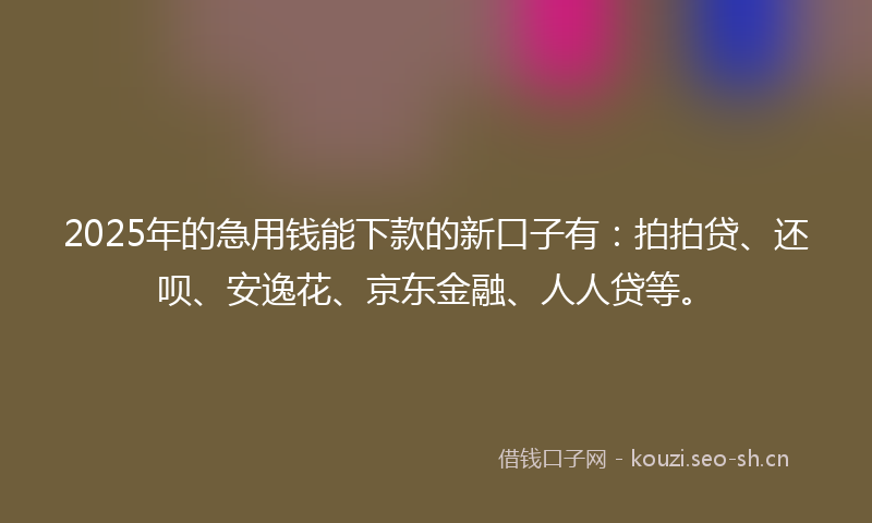 2025年的急用钱能下款的新口子有：拍拍贷、还呗、安逸花、京东金融、人人贷等。