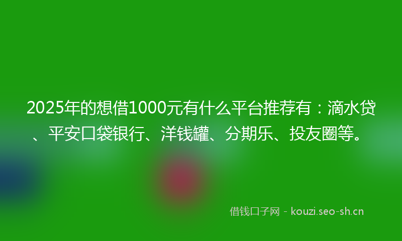 2025年的想借1000元有什么平台推荐有：滴水贷、平安口袋银行、洋钱罐、分期乐、投友圈等。