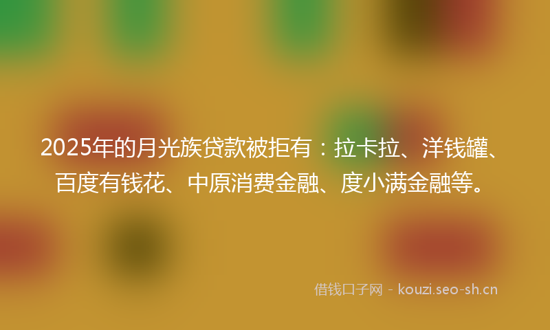 2025年的月光族贷款被拒有：拉卡拉、洋钱罐、百度有钱花、中原消费金融、度小满金融等。