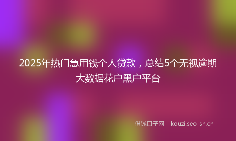 2025年热门急用钱个人贷款，总结5个无视逾期大数据花户黑户平台
