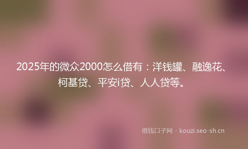2025年的微众2000怎么借有：洋钱罐、融逸花、柯基贷、平安i贷、人人贷等。