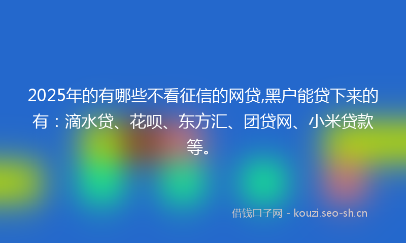 2025年的有哪些不看征信的网贷,黑户能贷下来的有：滴水贷、花呗、东方汇、团贷网、小米贷款等。