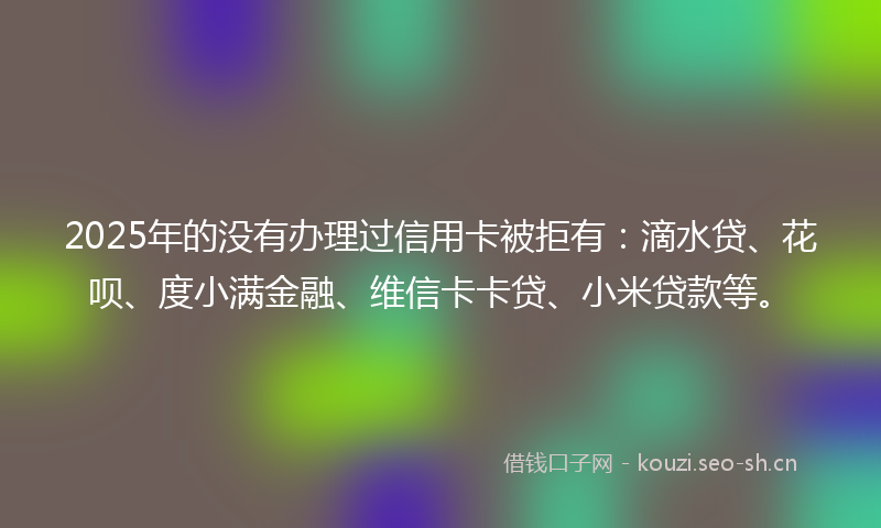 2025年的没有办理过信用卡被拒有：滴水贷、花呗、度小满金融、维信卡卡贷、小米贷款等。