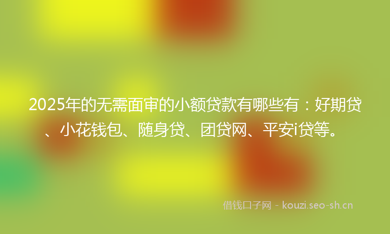 2025年的无需面审的小额贷款有哪些有：好期贷、小花钱包、随身贷、团贷网、平安i贷等。