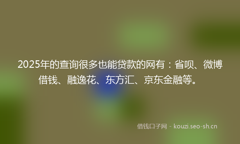 2025年的查询很多也能贷款的网有：省呗、微博借钱、融逸花、东方汇、京东金融等。