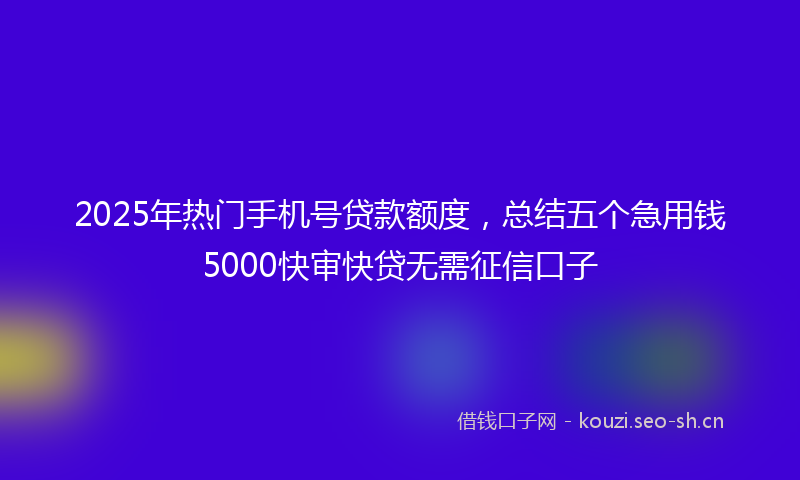 2025年热门手机号贷款额度，总结五个急用钱5000快审快贷无需征信口子