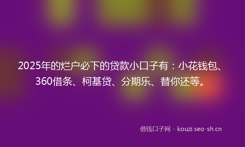 2025年的烂户必下的贷款小口子有：小花钱包、360借条、柯基贷、分期乐、替你还等。