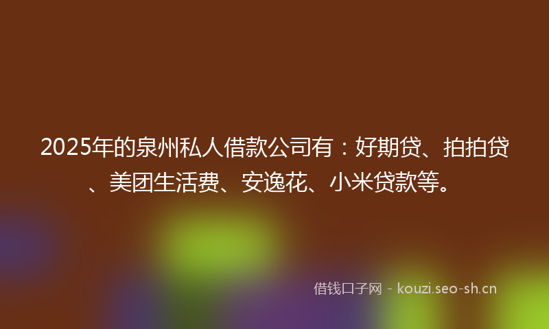 2025年的泉州私人借款公司有：好期贷、拍拍贷、美团生活费、安逸花、小米贷款等。