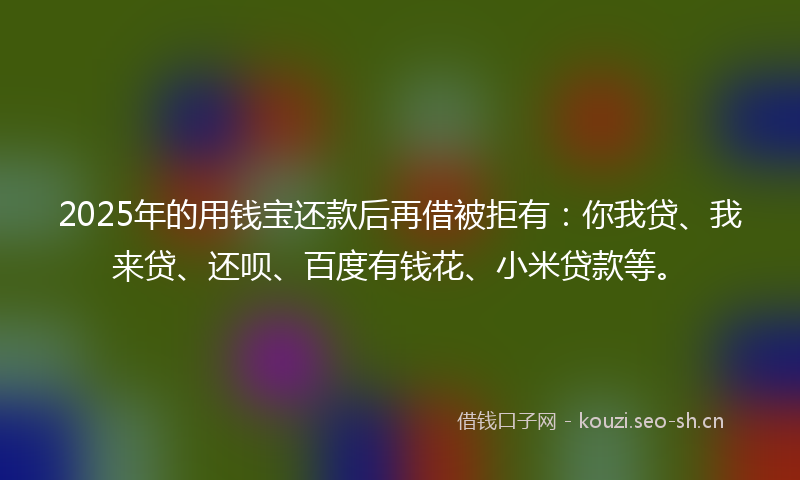 2025年的用钱宝还款后再借被拒有：你我贷、我来贷、还呗、百度有钱花、小米贷款等。