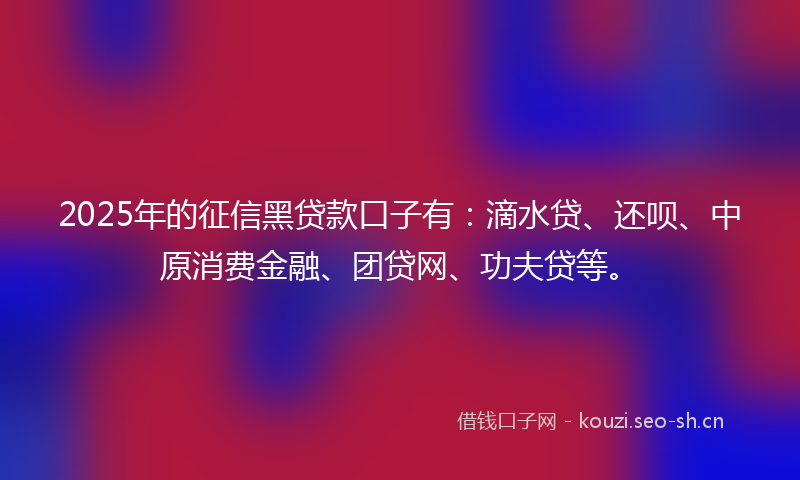 2025年的征信黑贷款口子有：滴水贷、还呗、中原消费金融、团贷网、功夫贷等。