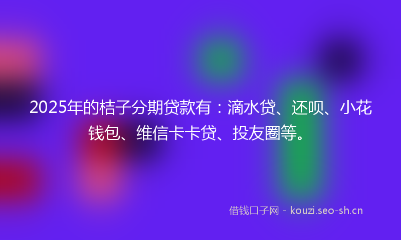2025年的桔子分期贷款有：滴水贷、还呗、小花钱包、维信卡卡贷、投友圈等。
