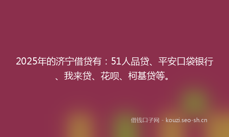 2025年的济宁借贷有：51人品贷、平安口袋银行、我来贷、花呗、柯基贷等。