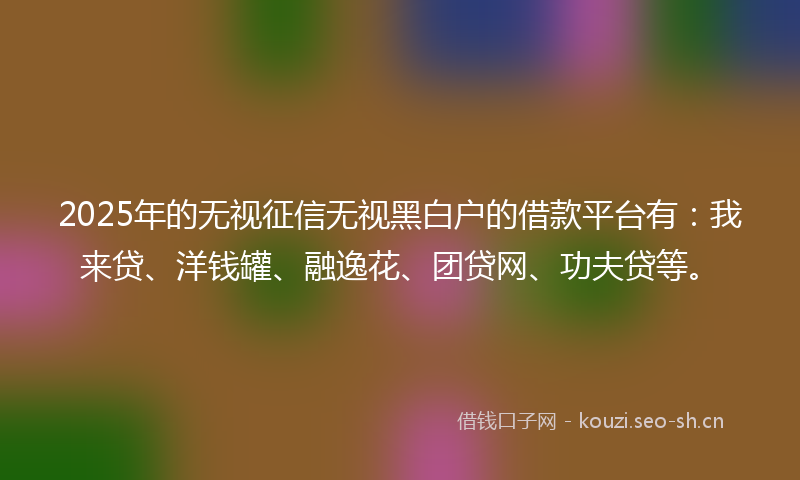 2025年的无视征信无视黑白户的借款平台有：我来贷、洋钱罐、融逸花、团贷网、功夫贷等。