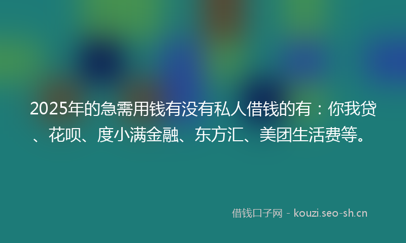 2025年的急需用钱有没有私人借钱的有：你我贷、花呗、度小满金融、东方汇、美团生活费等。