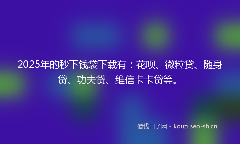 2025年的秒下钱袋下载有：花呗、微粒贷、随身贷、功夫贷、维信卡卡贷等。