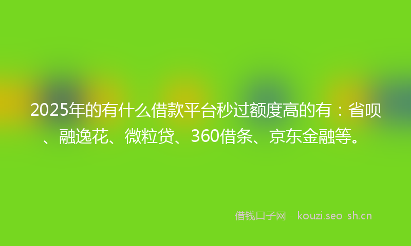 2025年的有什么借款平台秒过额度高的有:省呗、融逸花、微粒贷、360借条、京东金融等。
