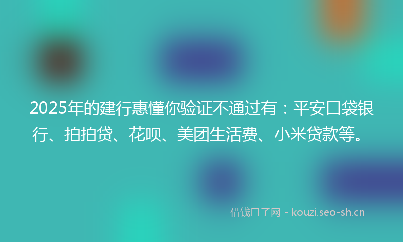 2025年的建行惠懂你验证不通过有:平安口袋银行、拍拍贷、花呗、美团生活费、小米贷款等。