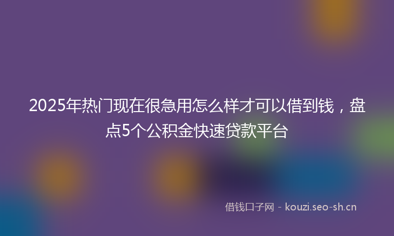 2025年热门现在很急用怎么样才可以借到钱，盘点5个公积金快速贷款平台