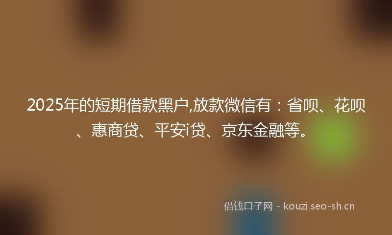 2025年的短期借款黑户,放款微信有：省呗、花呗、惠商贷、平安i贷、京东金融等。
