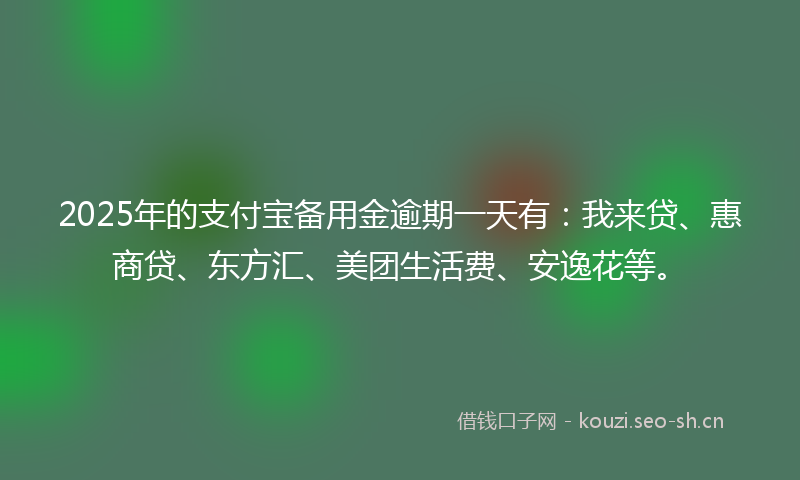 2025年的支付宝备用金逾期一天有：我来贷、惠商贷、东方汇、美团生活费、安逸花等。