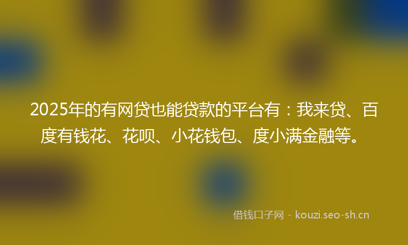 2025年的有网贷也能贷款的平台有：我来贷、百度有钱花、花呗、小花钱包、度小满金融等。