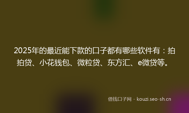 2025年的最近能下款的口子都有哪些软件有：拍拍贷、小花钱包、微粒贷、东方汇、e微贷等。