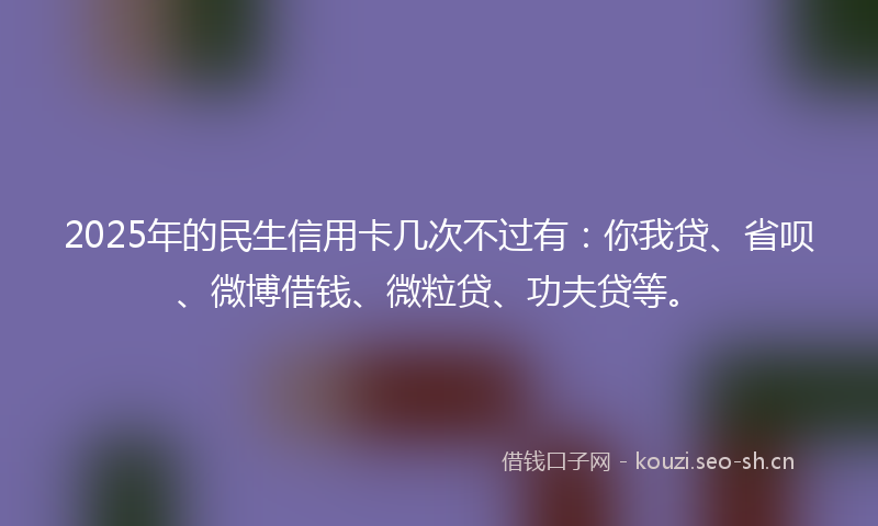 2025年的民生信用卡几次不过有：你我贷、省呗、微博借钱、微粒贷、功夫贷等。