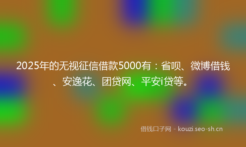 2025年的无视征信借款5000有：省呗、微博借钱、安逸花、团贷网、平安i贷等。