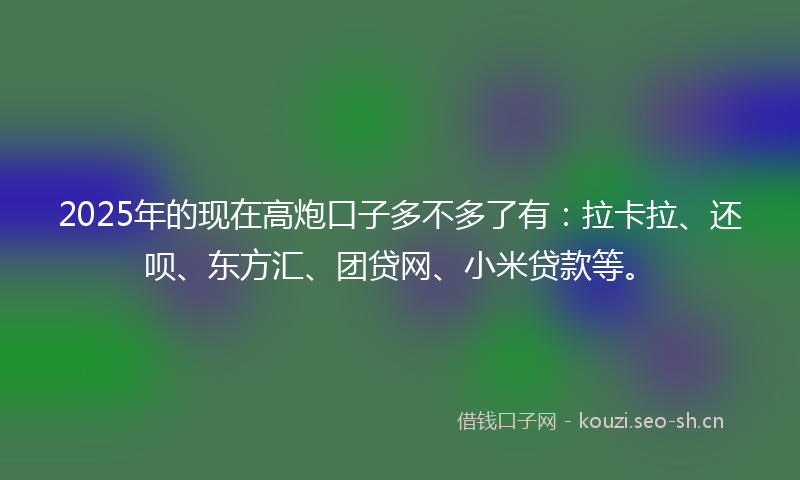 2025年的现在高炮口子多不多了有：拉卡拉、还呗、东方汇、团贷网、小米贷款等。