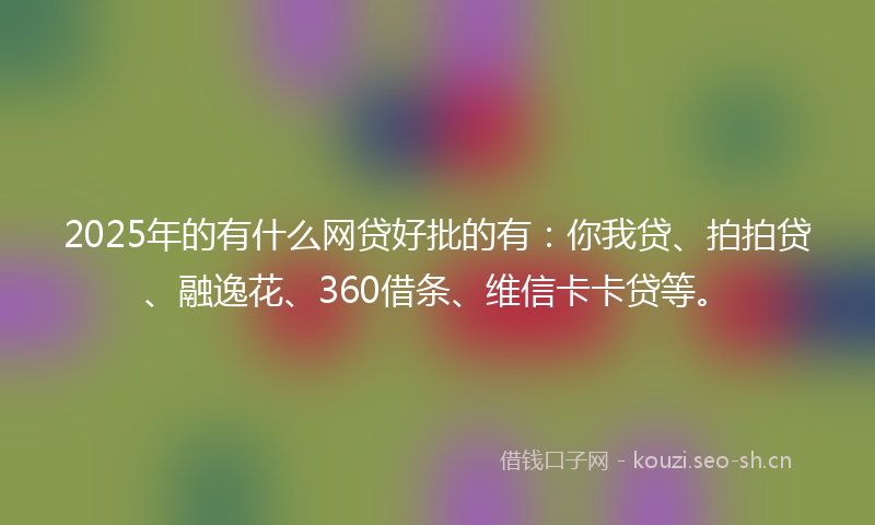 2025年的有什么网贷好批的有:你我贷、拍拍贷、融逸花、360借条、维信卡卡贷等。