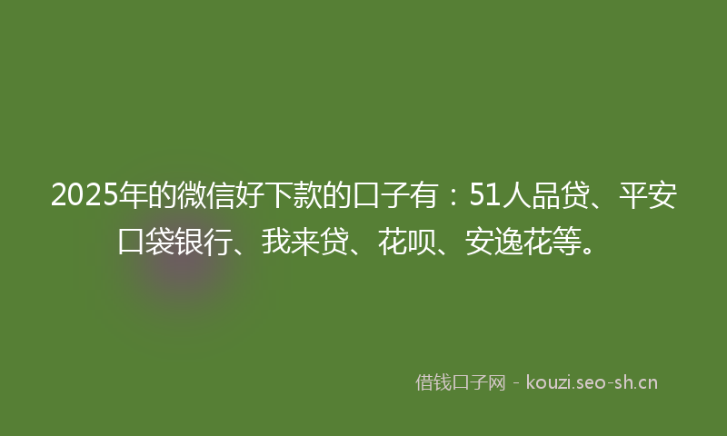 2025年的微信好下款的口子有：51人品贷、平安口袋银行、我来贷、花呗、安逸花等。