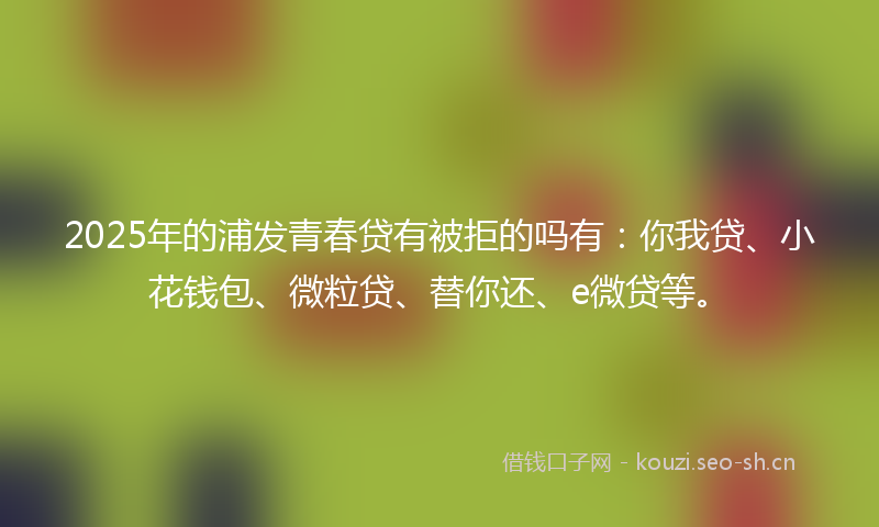 2025年的浦发青春贷有被拒的吗有：你我贷、小花钱包、微粒贷、替你还、e微贷等。