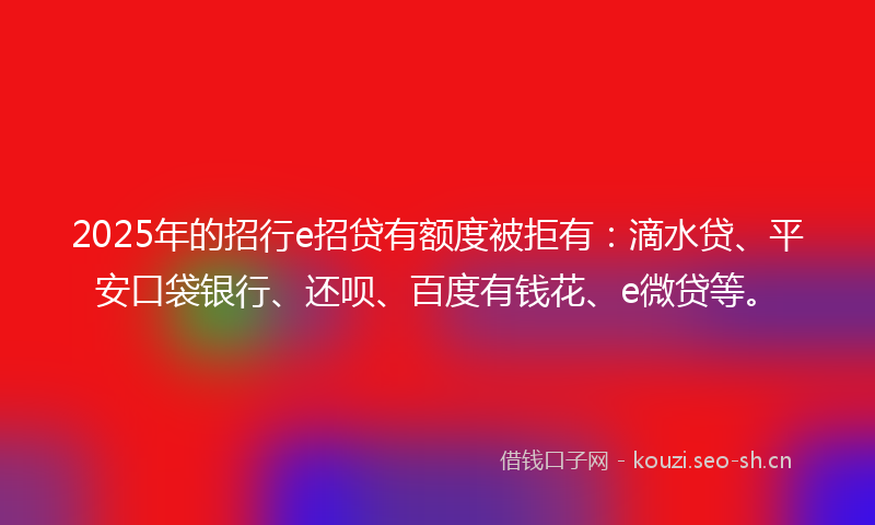 2025年的招行e招贷有额度被拒有:滴水贷、平安口袋银行、还呗、百度有钱花、e微贷等。