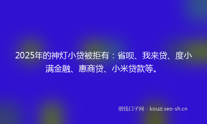 2025年的神灯小贷被拒有：省呗、我来贷、度小满金融、惠商贷、小米贷款等。